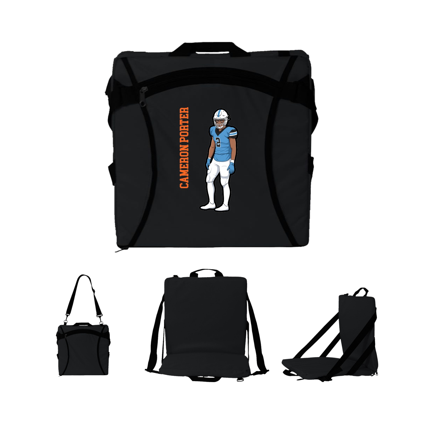 Folding Stadium Seat — Name Vertical in Black