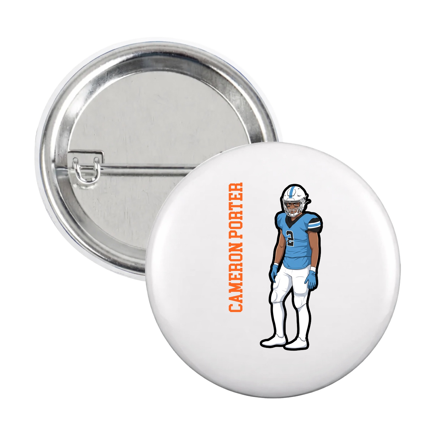 Game Day Button — Name Vertical in White