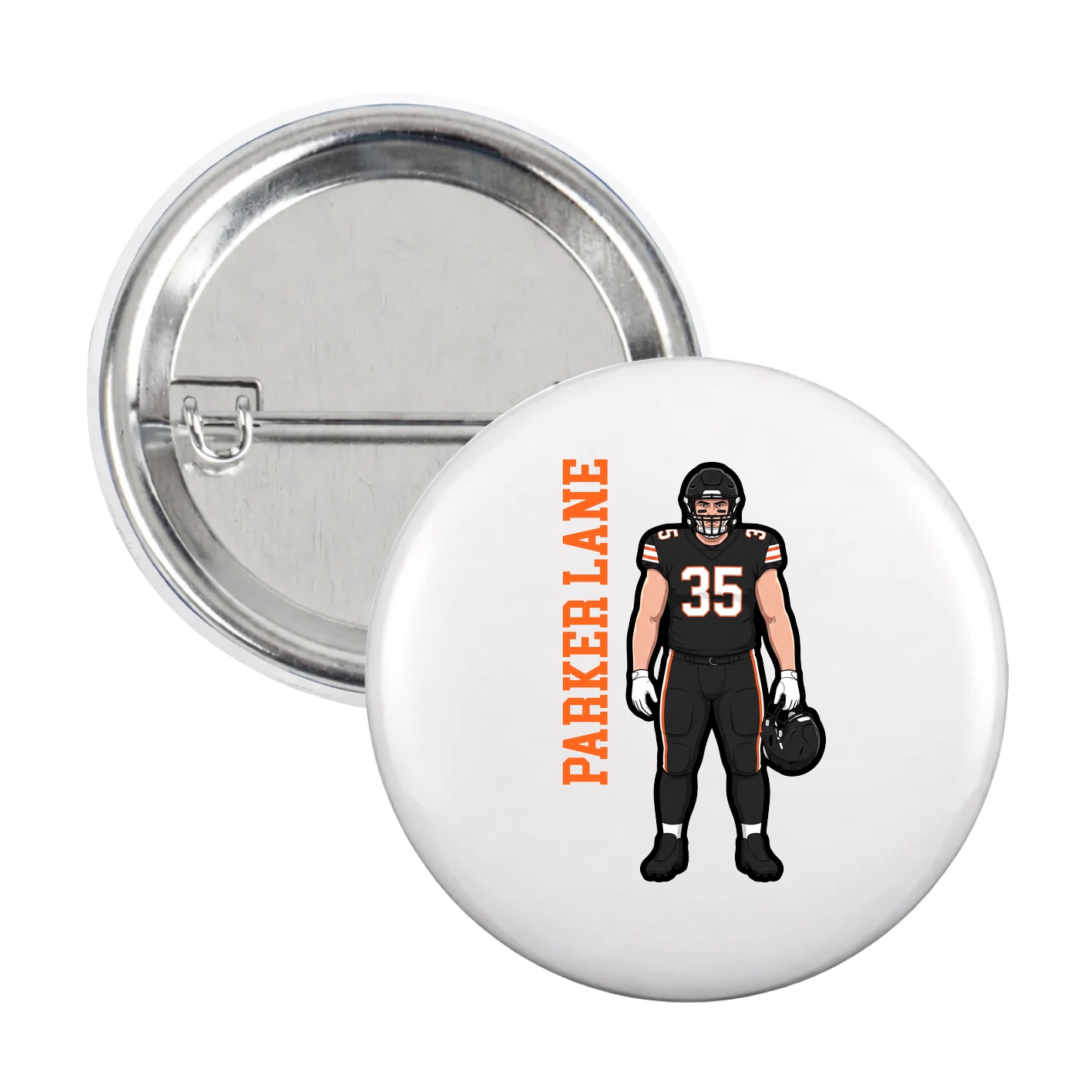 Game Day Button — Name Vertical in White