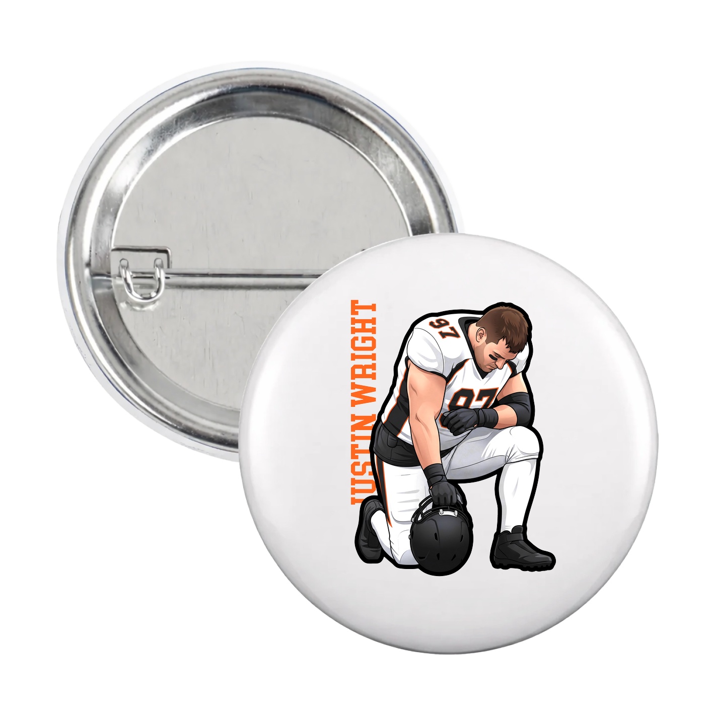 Game Day Button — Name Vertical in White