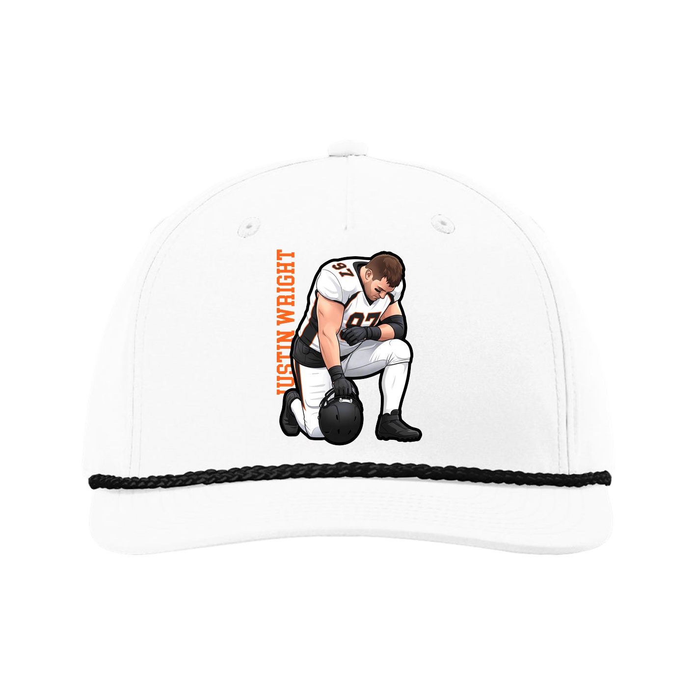 Five-Panel Classic Rope Cap — Name Vertical in White