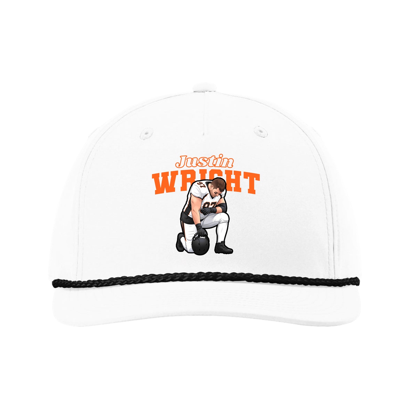 Five-Panel Classic Rope Cap — Name Arch in White