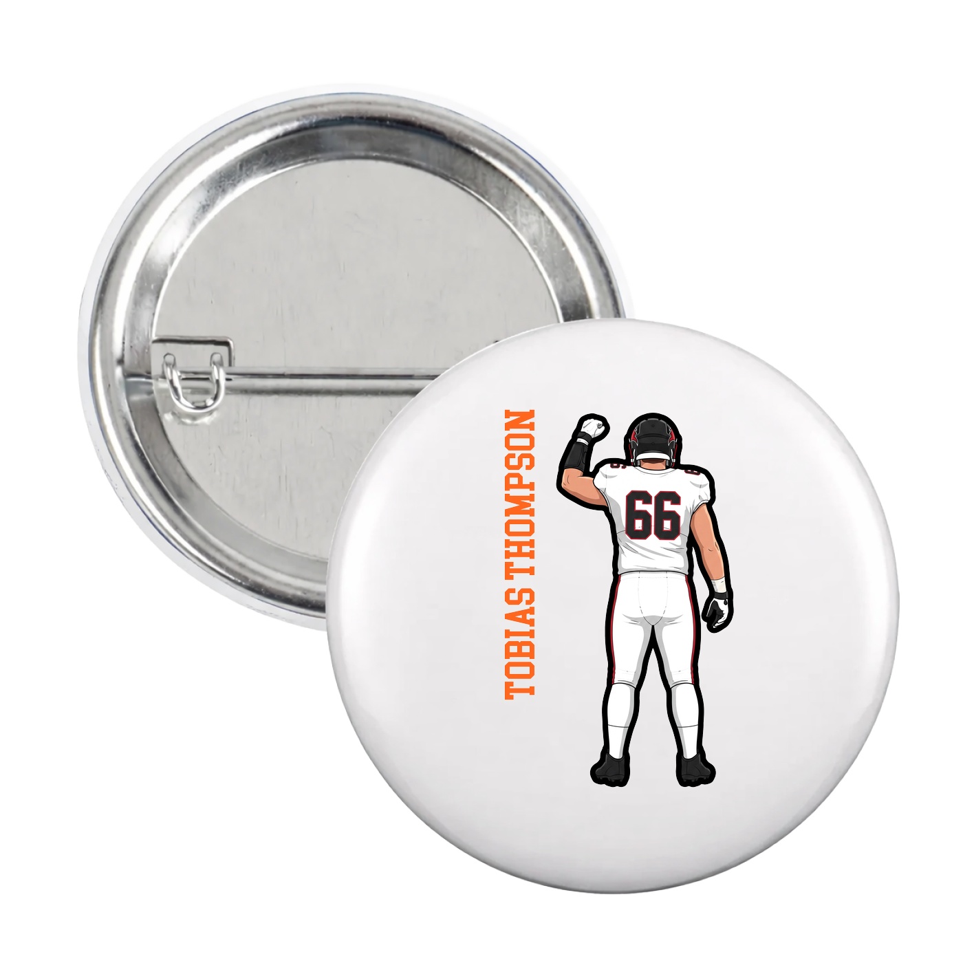 Game Day Button — Name Vertical in White