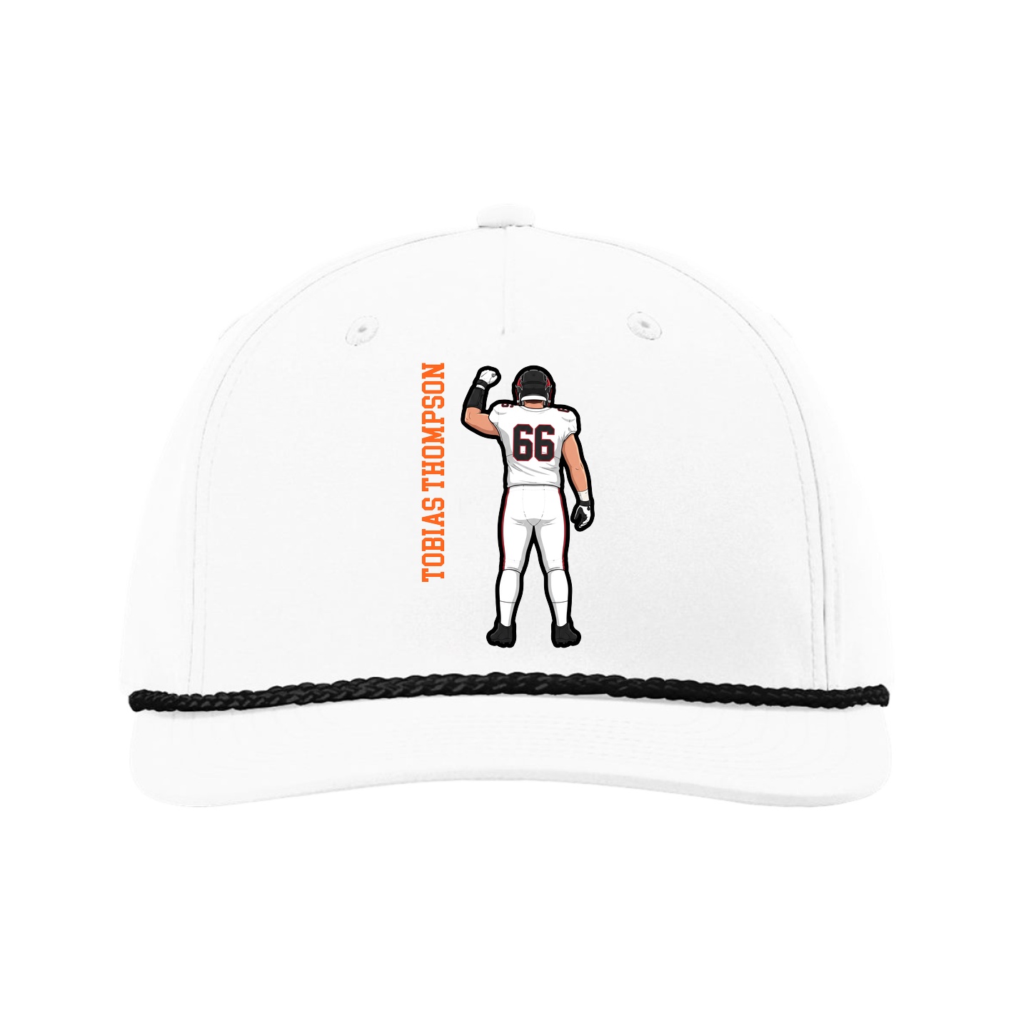 Five-Panel Classic Rope Cap — Name Vertical in White