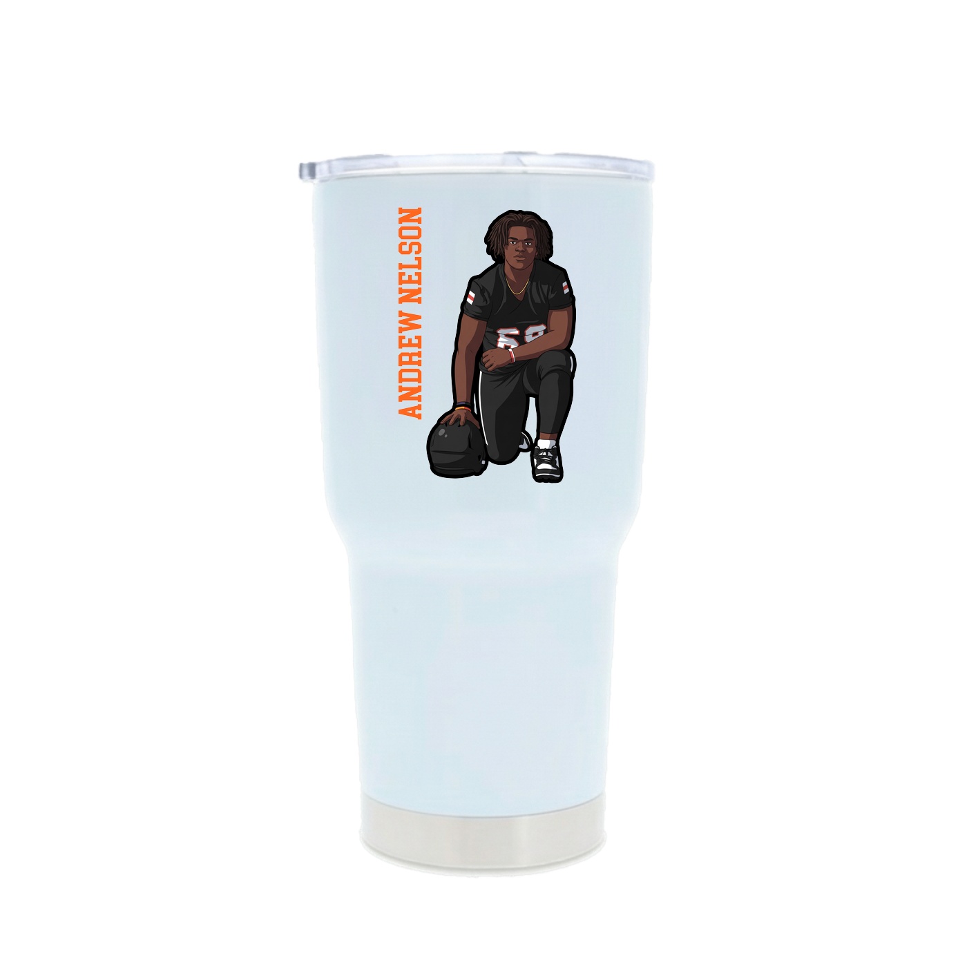 30oz Stainless Steel Tumbler — Name Vertical in White