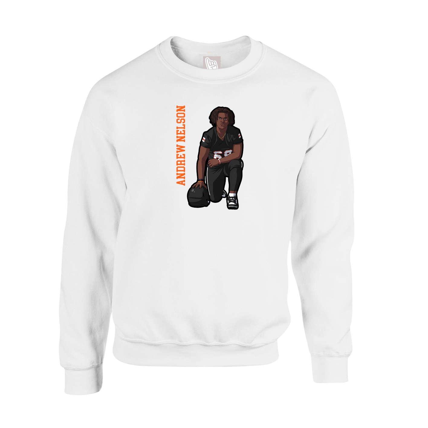 Fleece Crew — Name Vertical in White