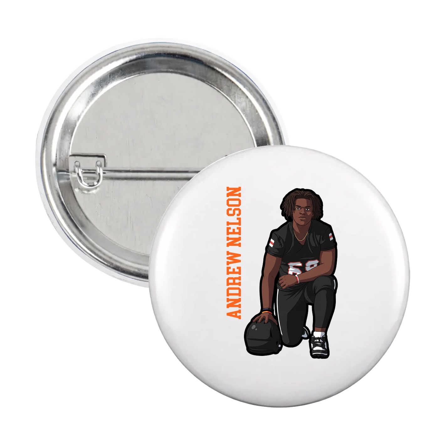 Game Day Button — Name Vertical in White