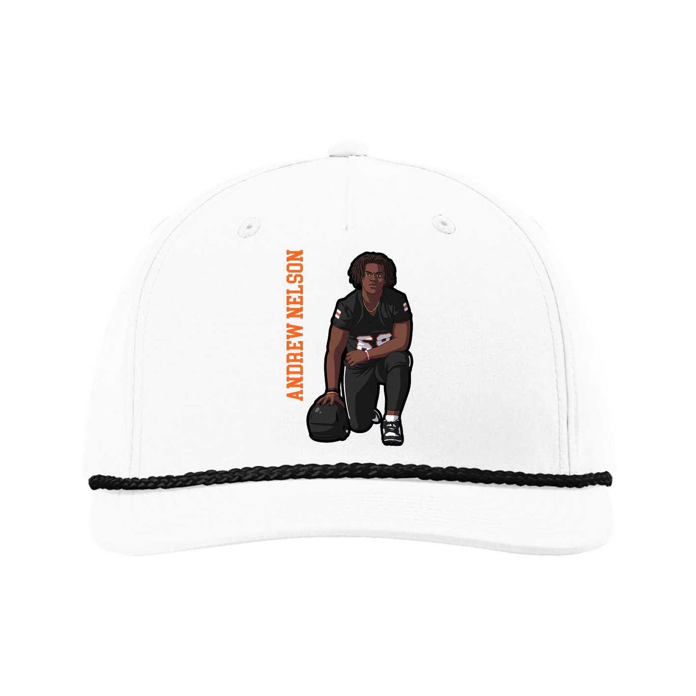 Five-Panel Classic Rope Cap — Name Vertical in White
