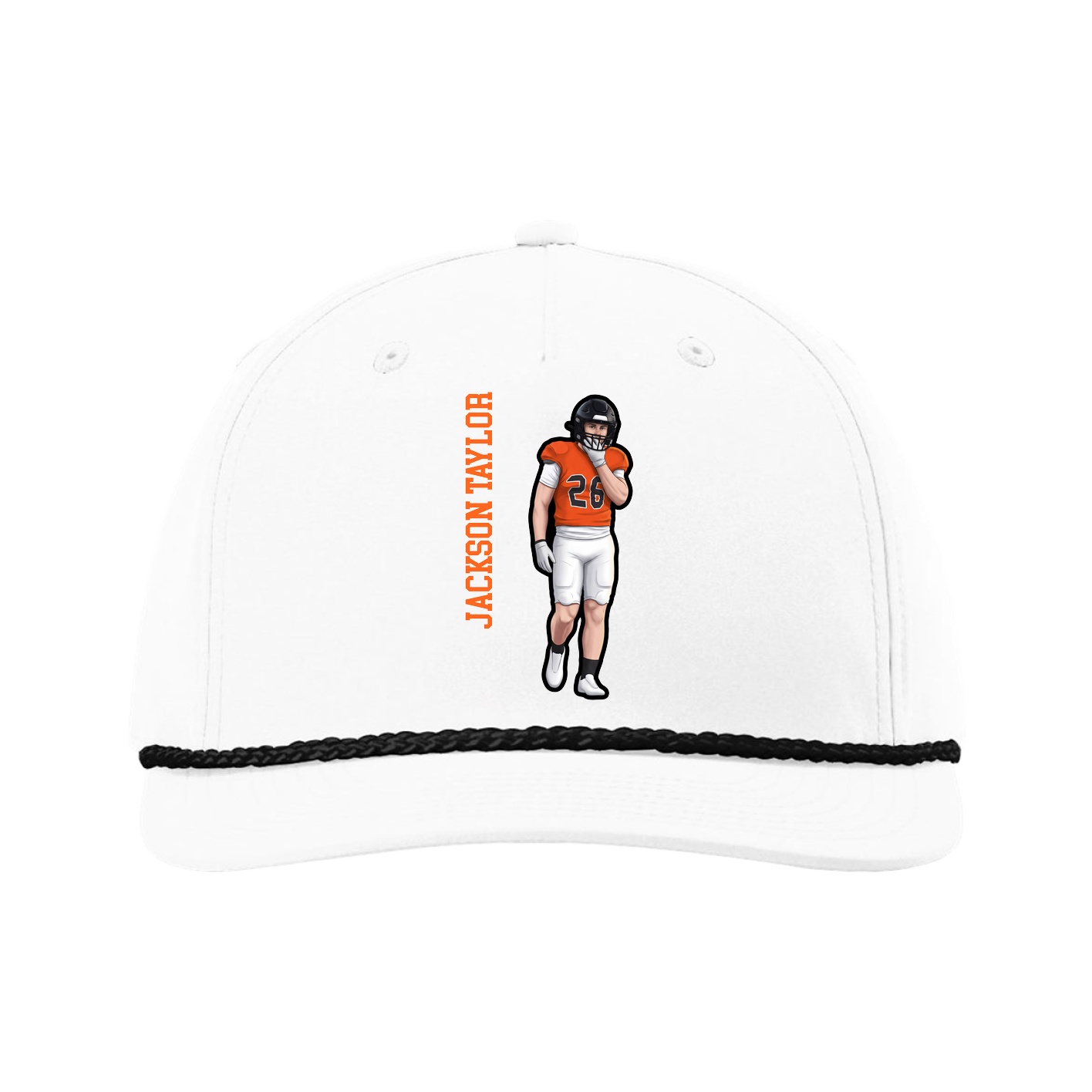 Five-Panel Classic Rope Cap — Name Vertical in White