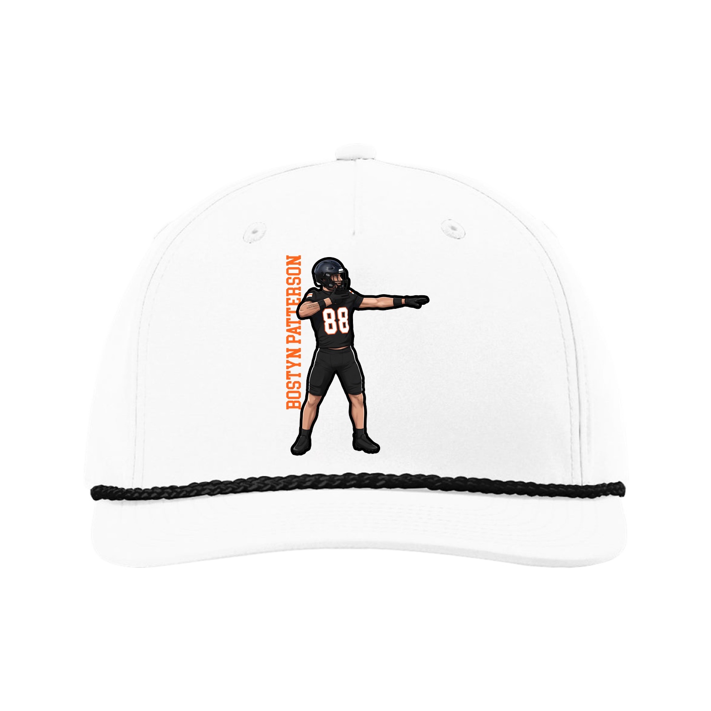 Five-Panel Classic Rope Cap — Name Vertical in White