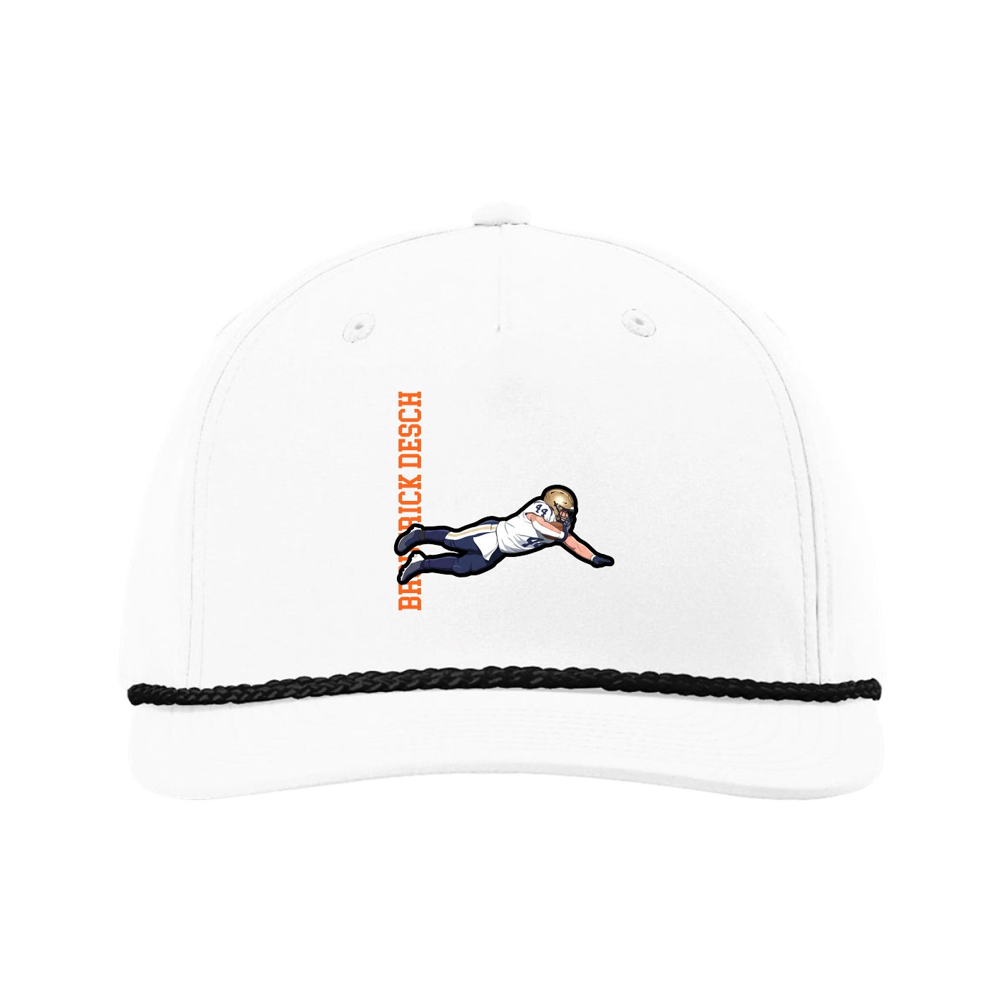 Five-Panel Classic Rope Cap — Name Vertical in White