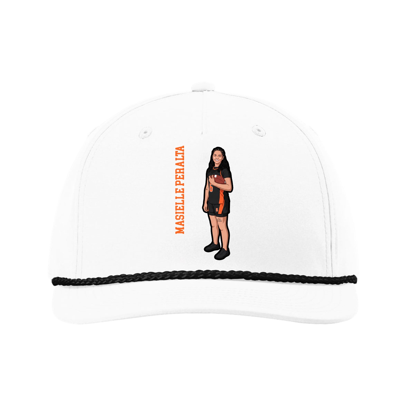 Five-Panel Classic Rope Cap — Name Vertical in White