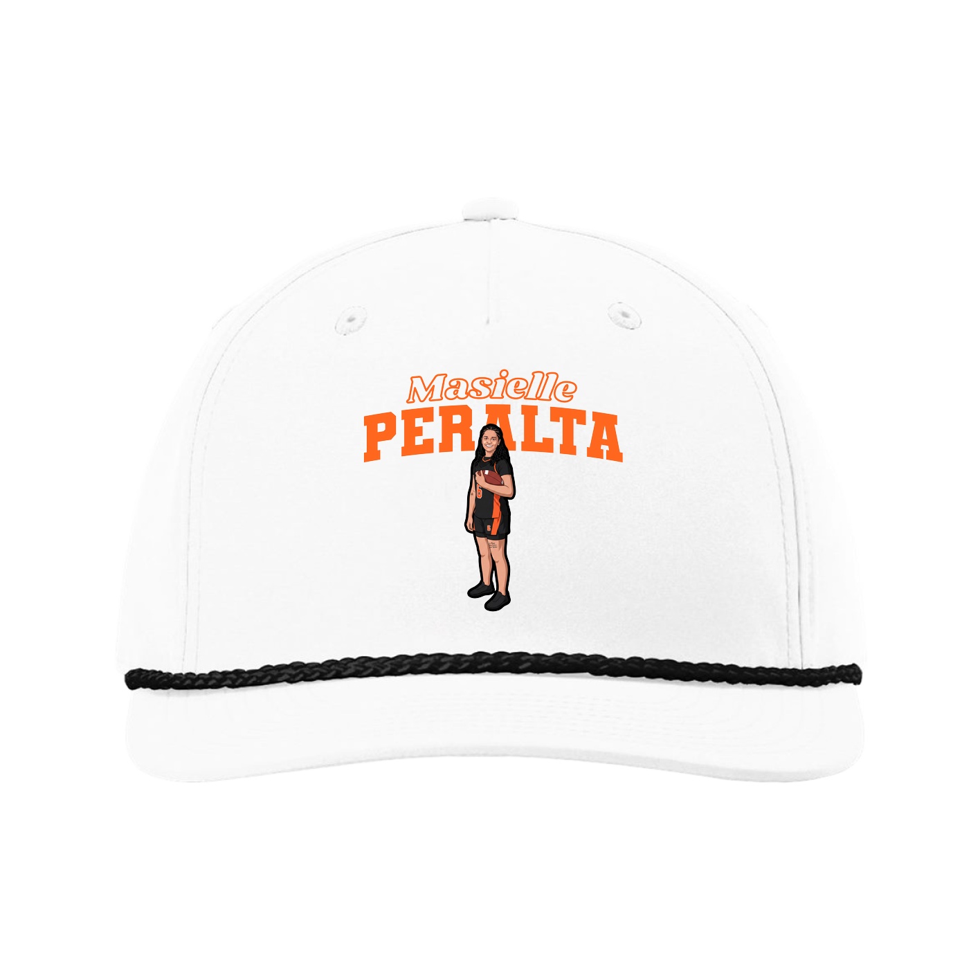 Five-Panel Classic Rope Cap — Name Arch in White