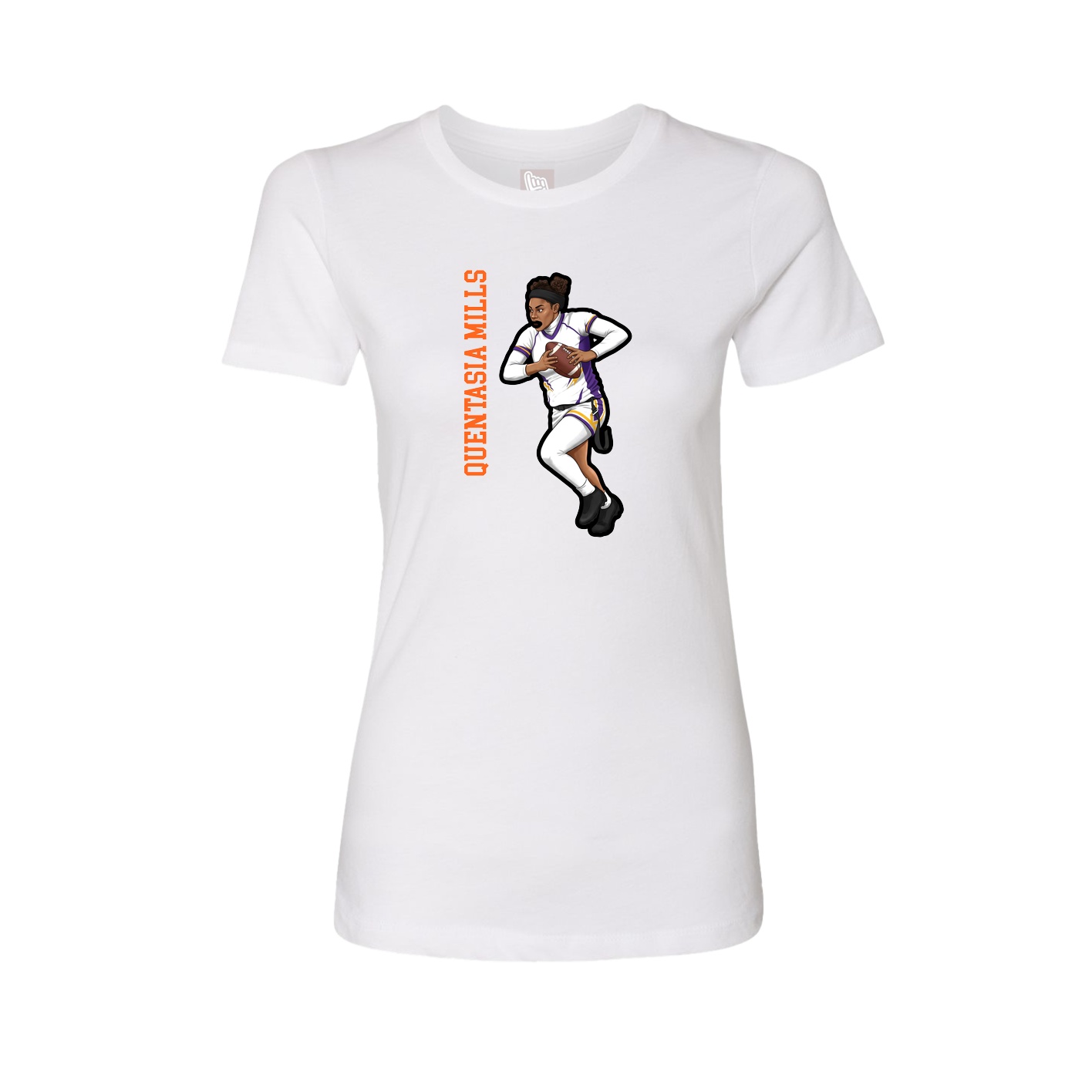 Fitted Women's Tee — Name Vertical in White