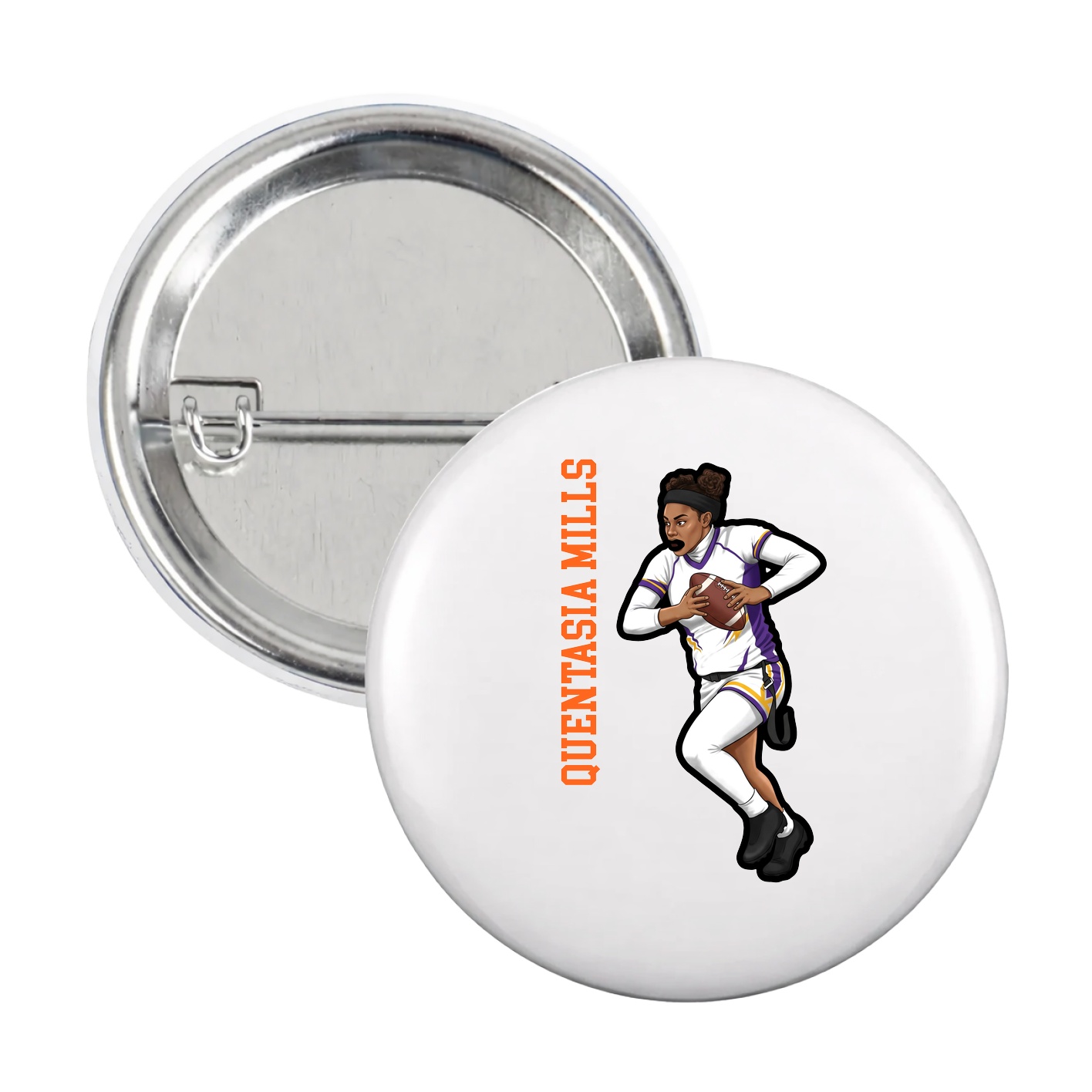 Game Day Button — Name Vertical in White
