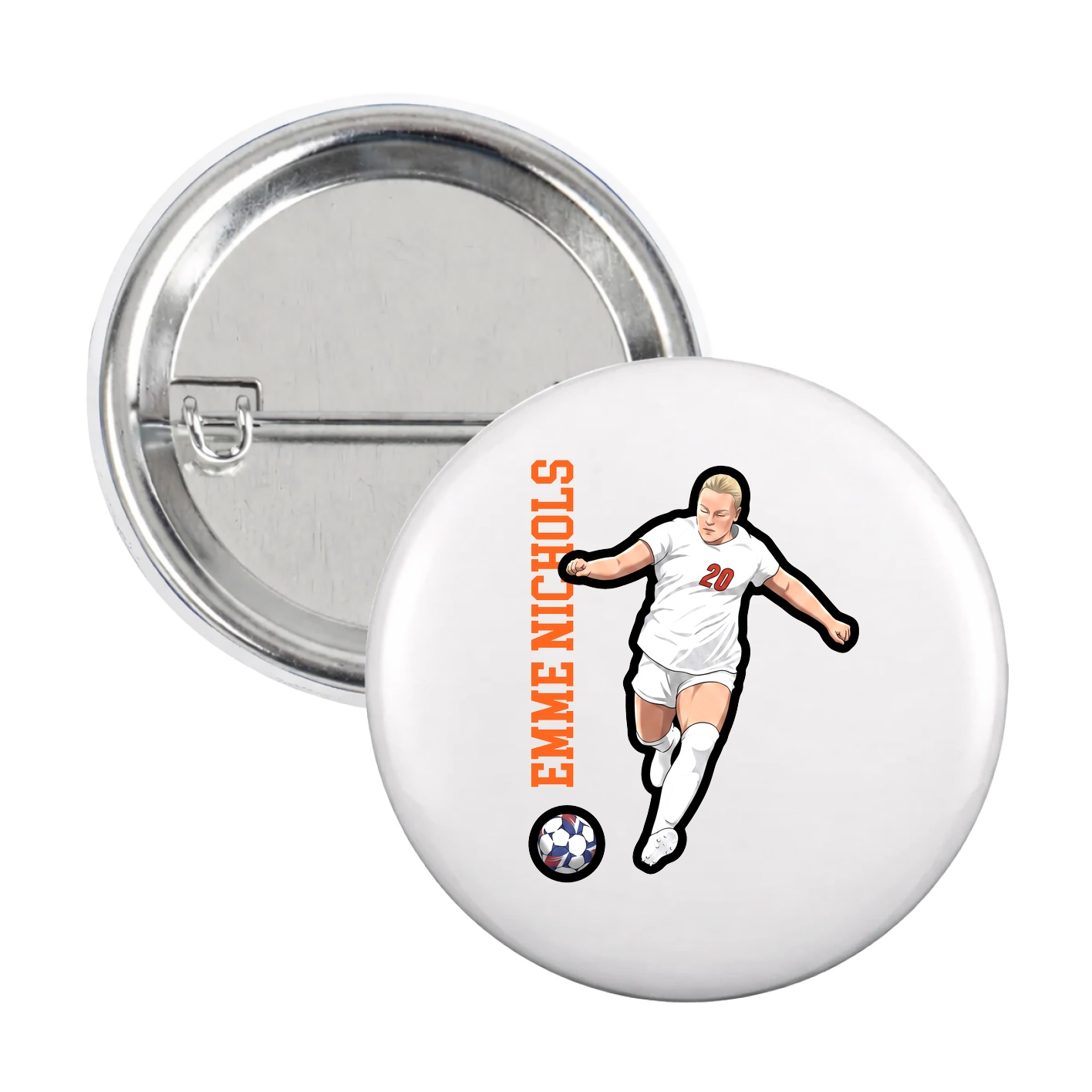 Game Day Button — Name Vertical in White