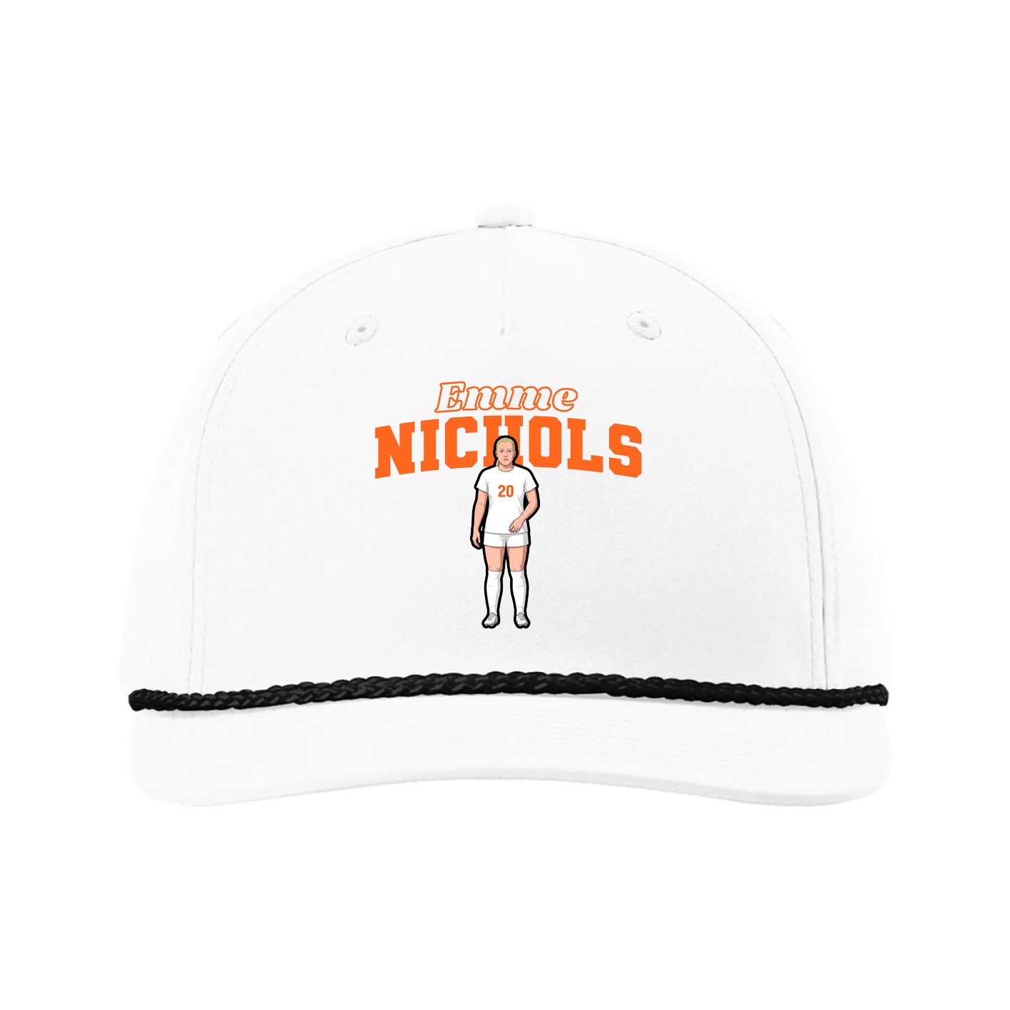 Five-Panel Classic Rope Cap — Name Arch in White