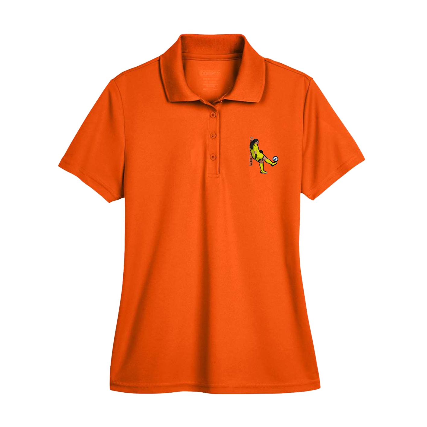 Womens Performance Polo — Name Vertical in Orange