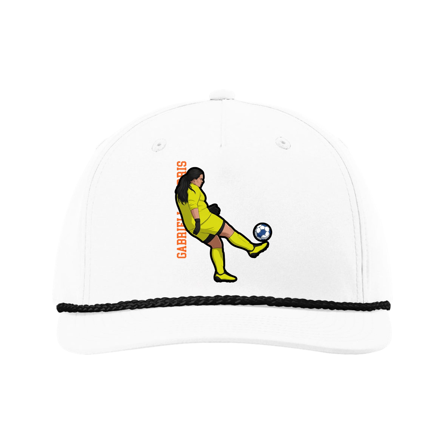 Five-Panel Classic Rope Cap — Name Vertical in White