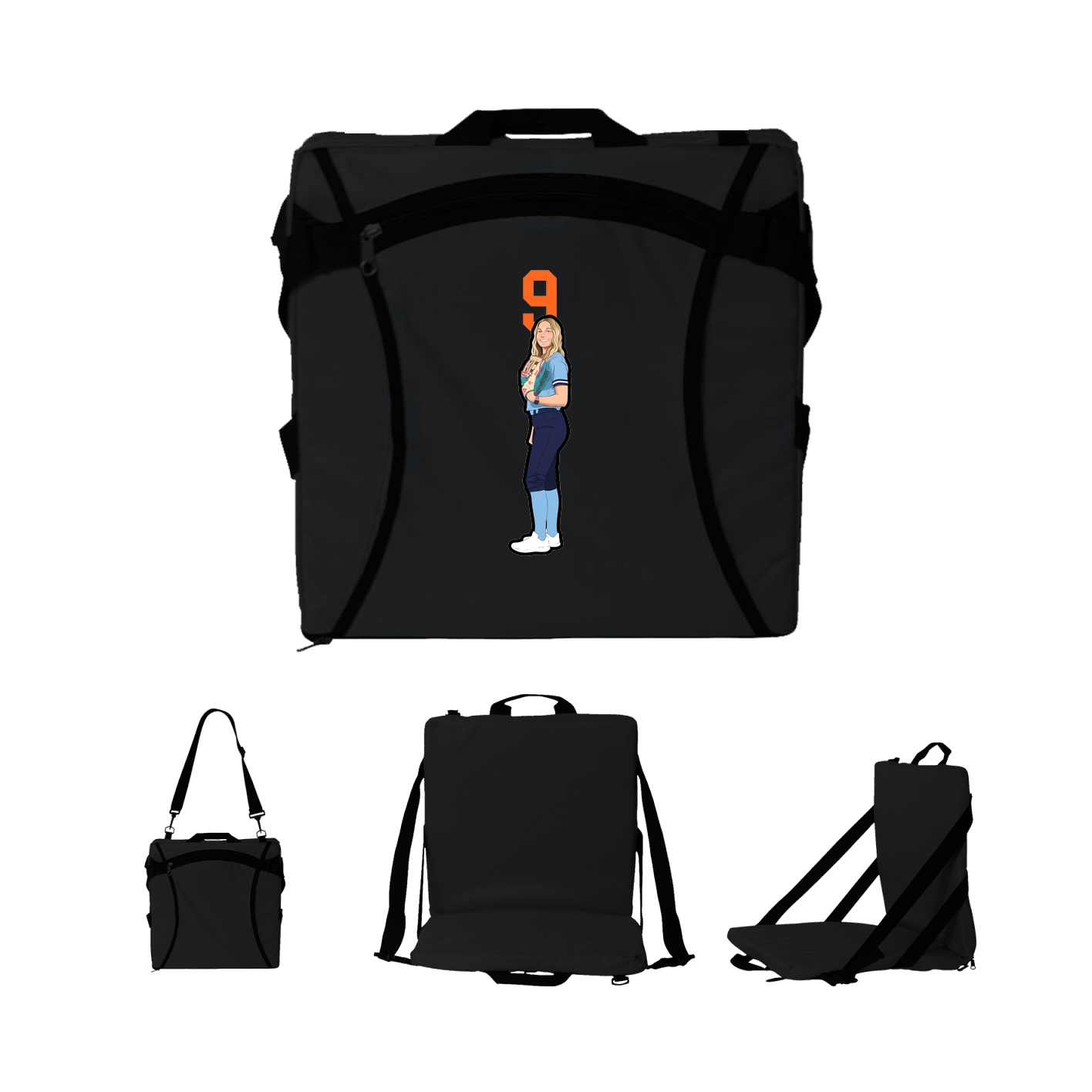 Folding Stadium Seat — Number Top in Black