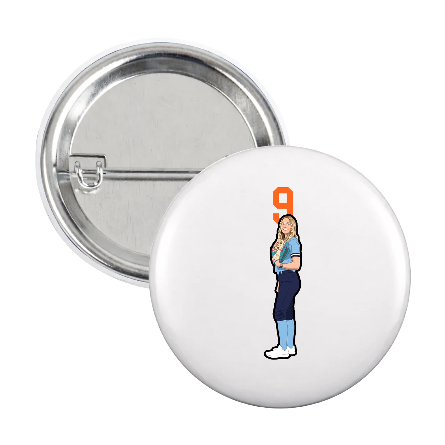 Game Day Button — Number Top in White
