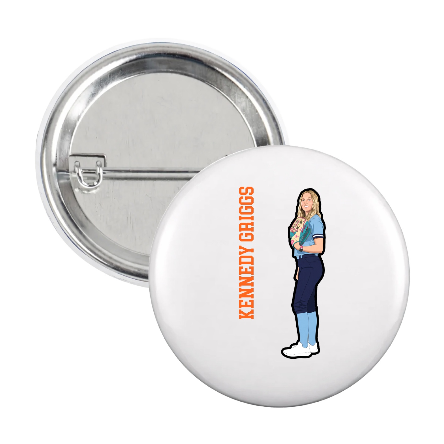 Game Day Button — Name Vertical in White
