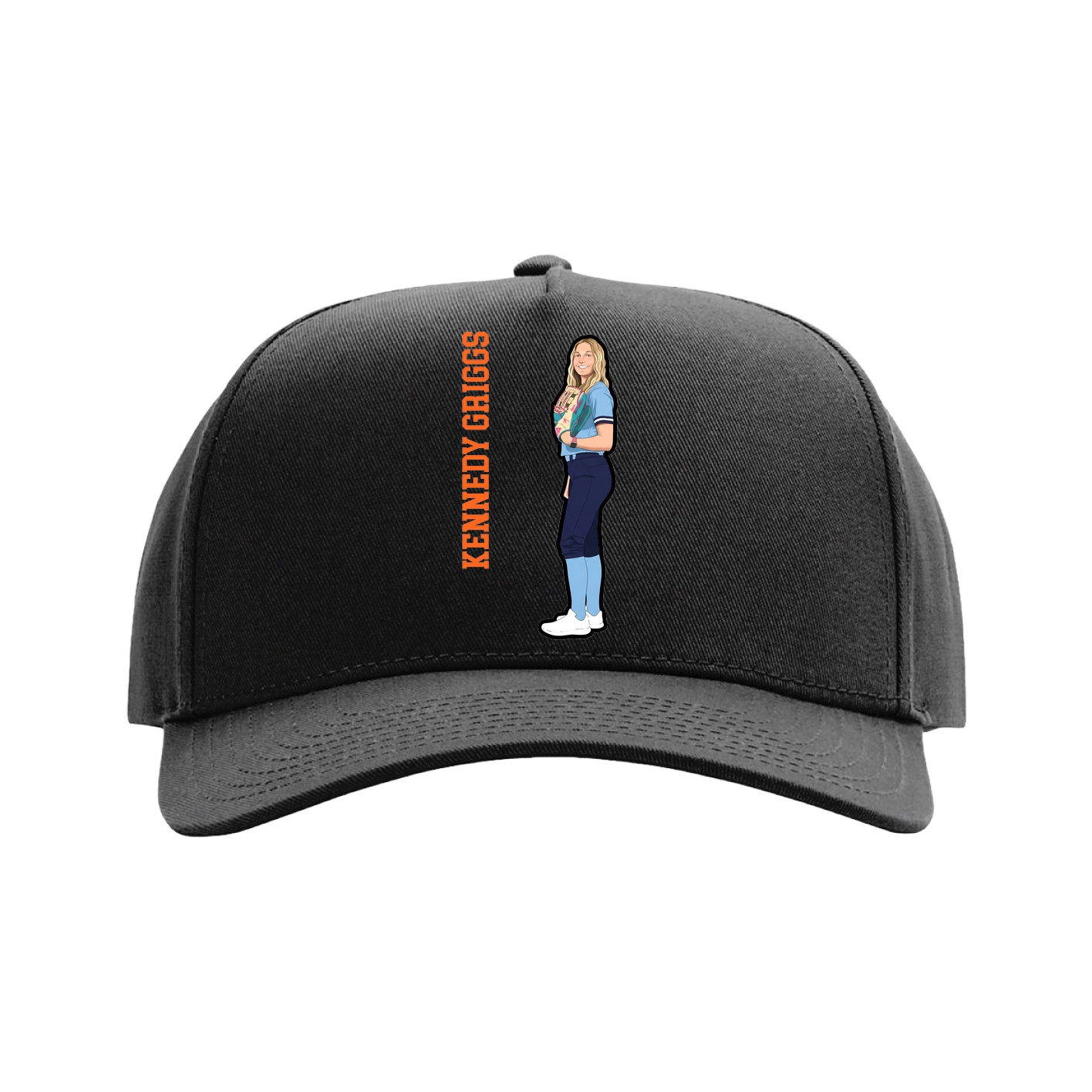 Full Fabric Five-Panel Champ Cap — Name Vertical in Black