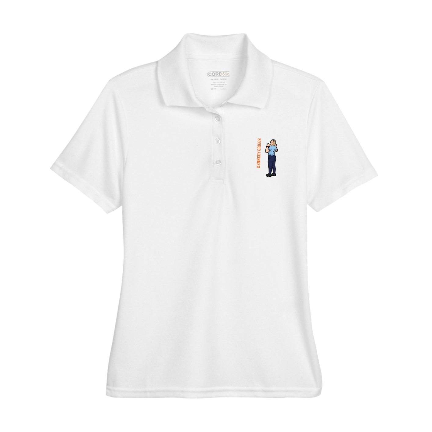 Womens Performance Polo — Name Vertical in White