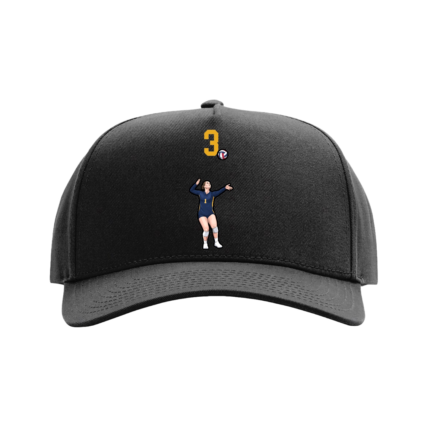 Full Fabric Five-Panel Champ Cap — Number Top in Black