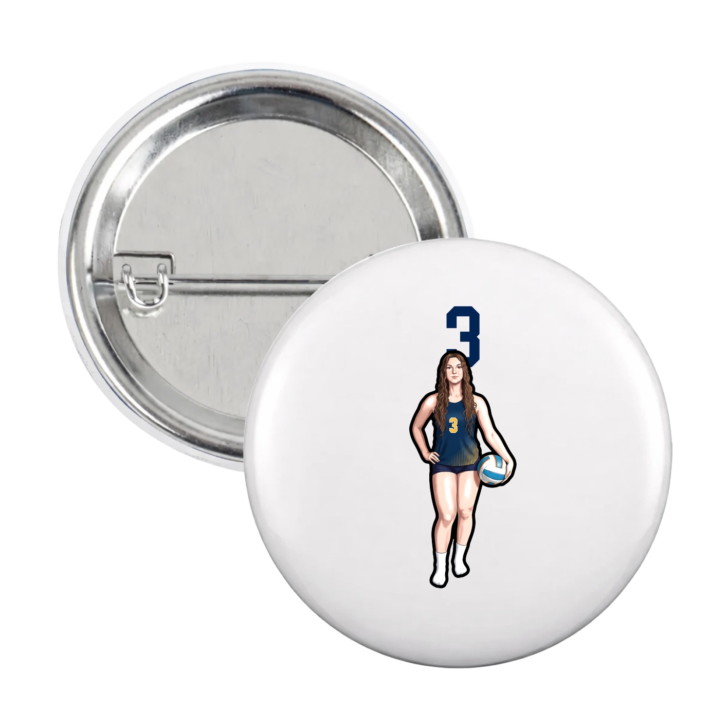Game Day Button — Number Top in White