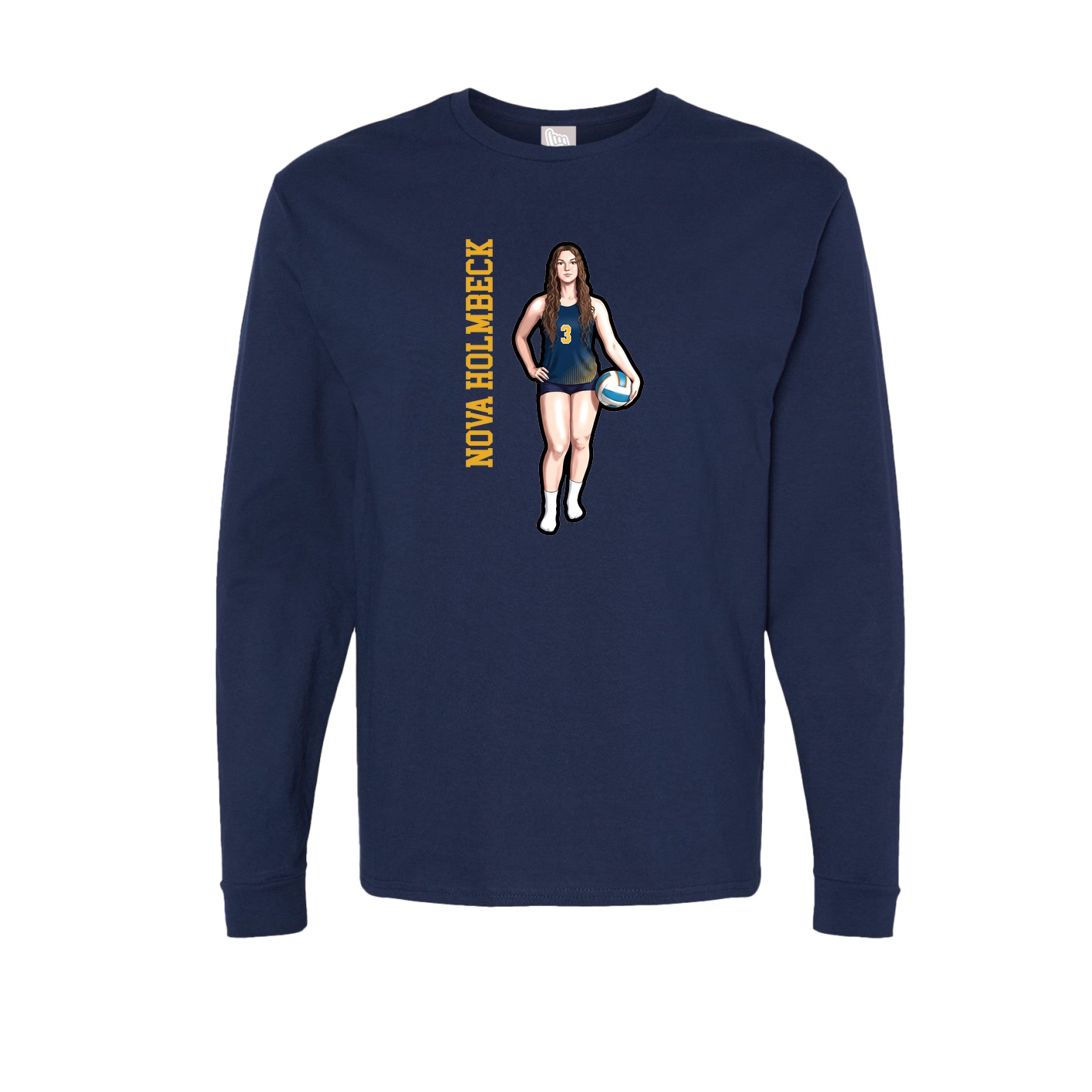 Long Sleeve Tee — Name Vertical in Navy