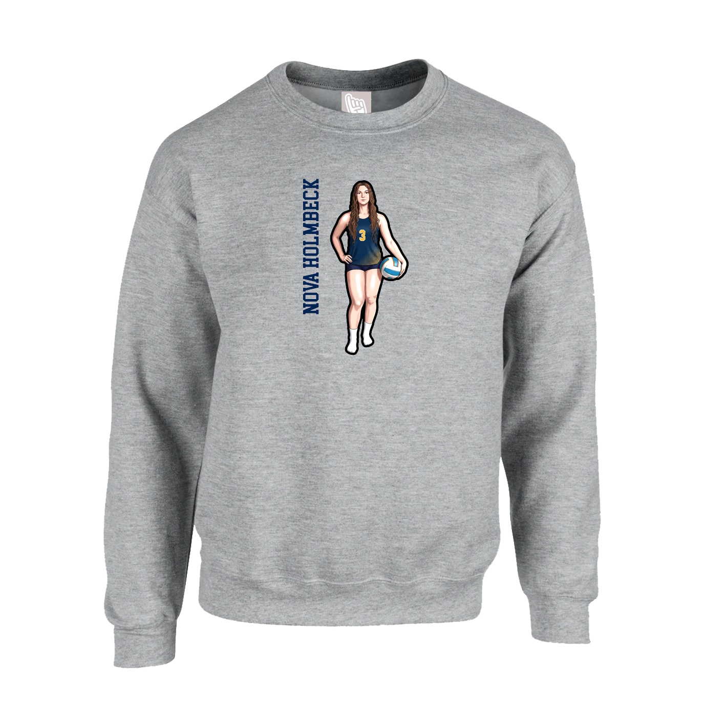 Fleece Crew — Name Vertical in Grey