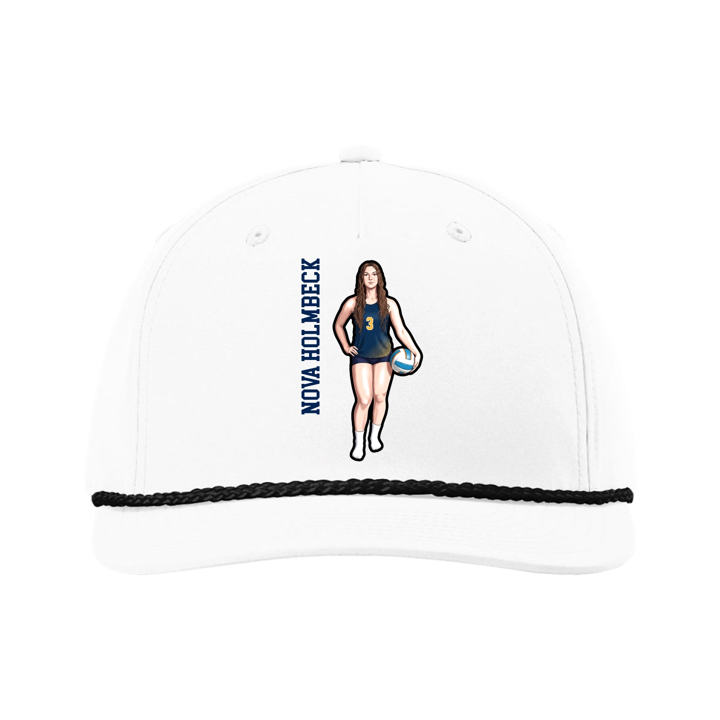 Five-Panel Classic Rope Cap — Name Vertical in White
