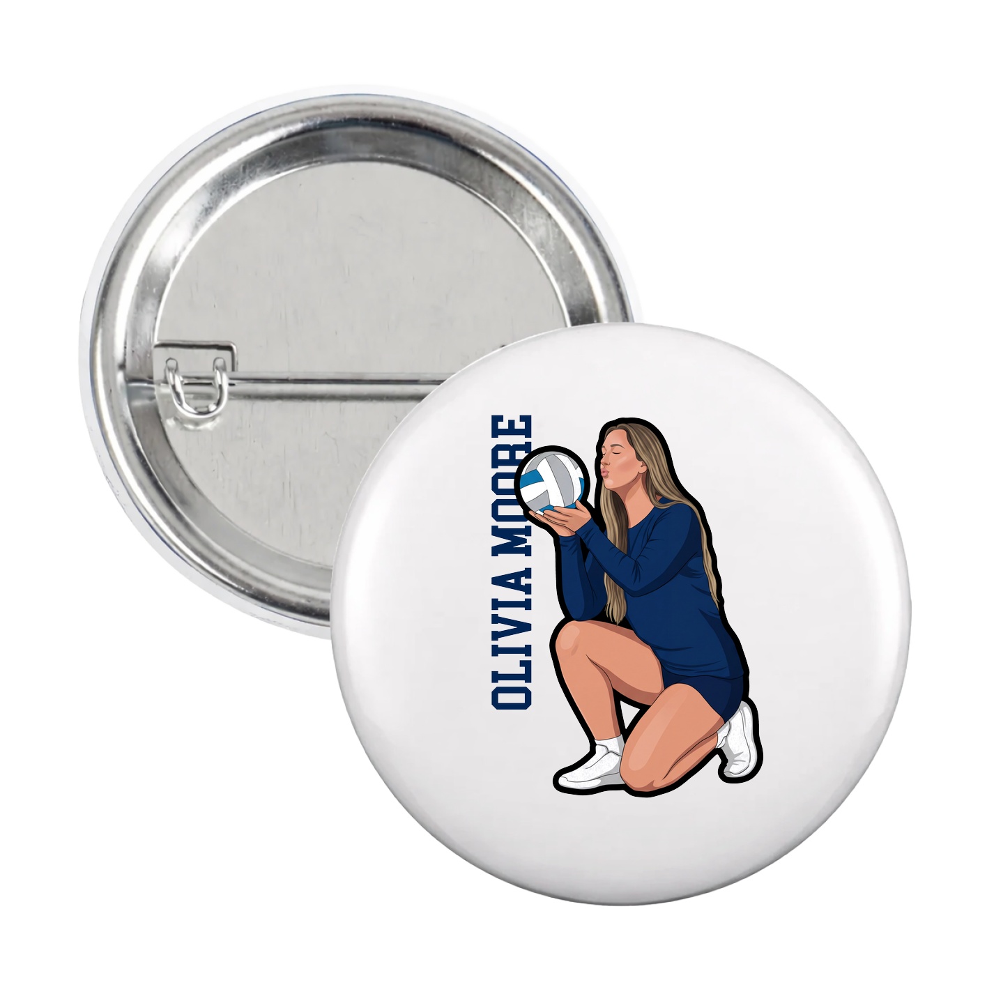 Game Day Button — Name Vertical in White