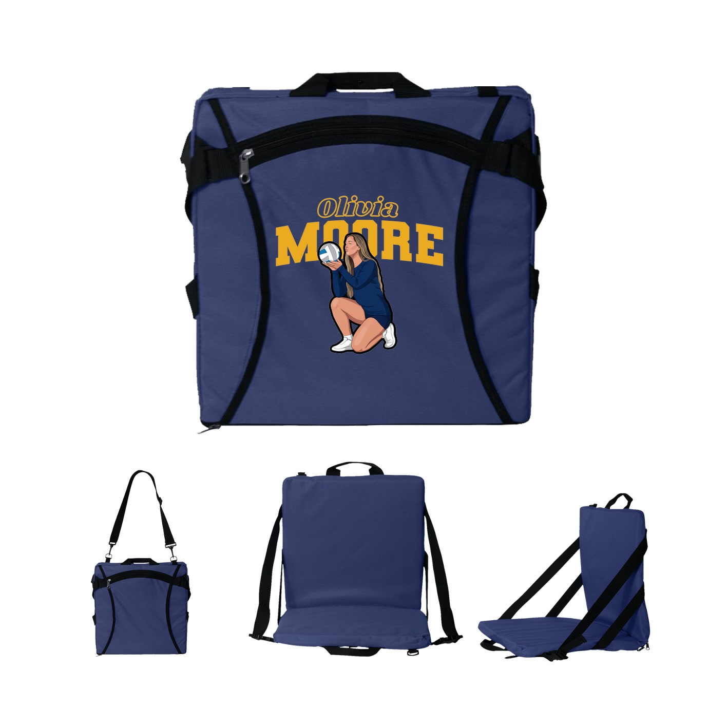 Folding Stadium Seat — Name Arch in Navy