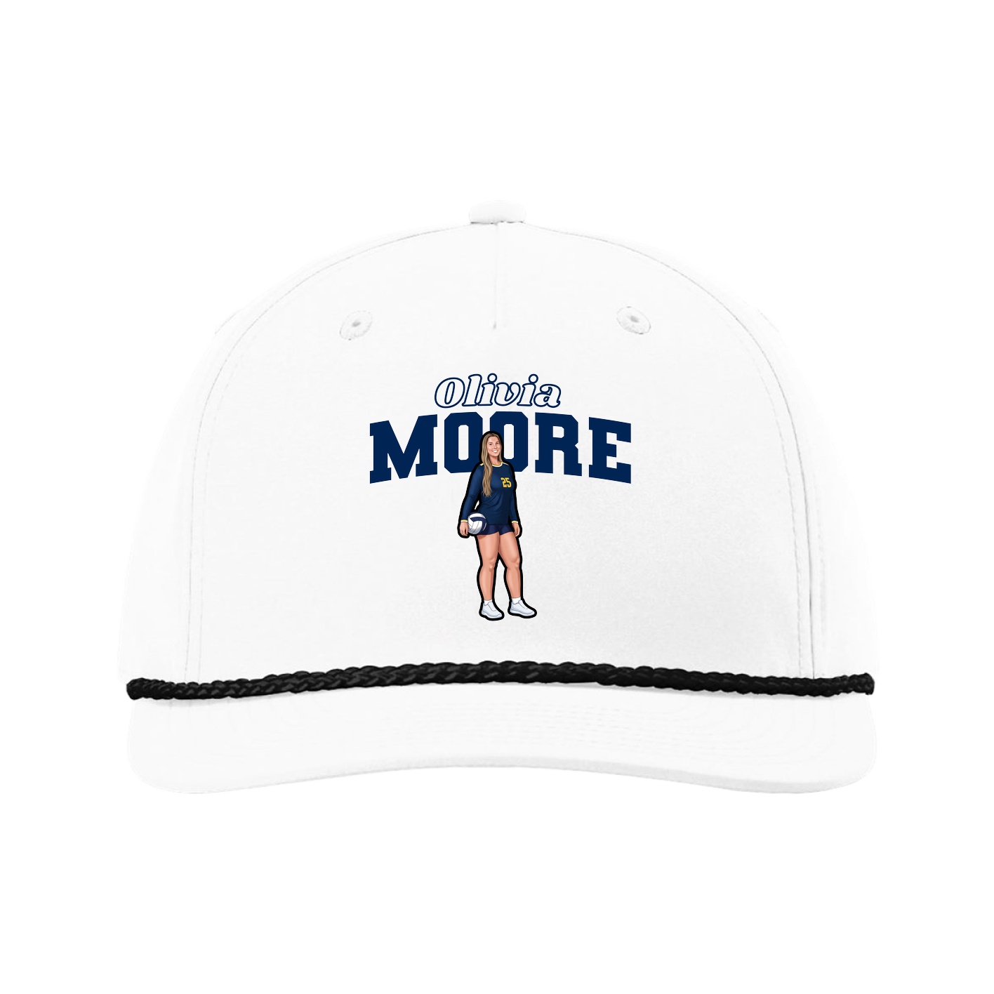 Five-Panel Classic Rope Cap — Name Arch in White