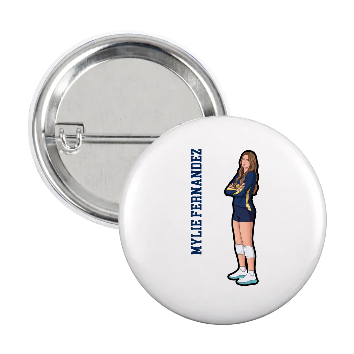 Game Day Button — Name Vertical in White