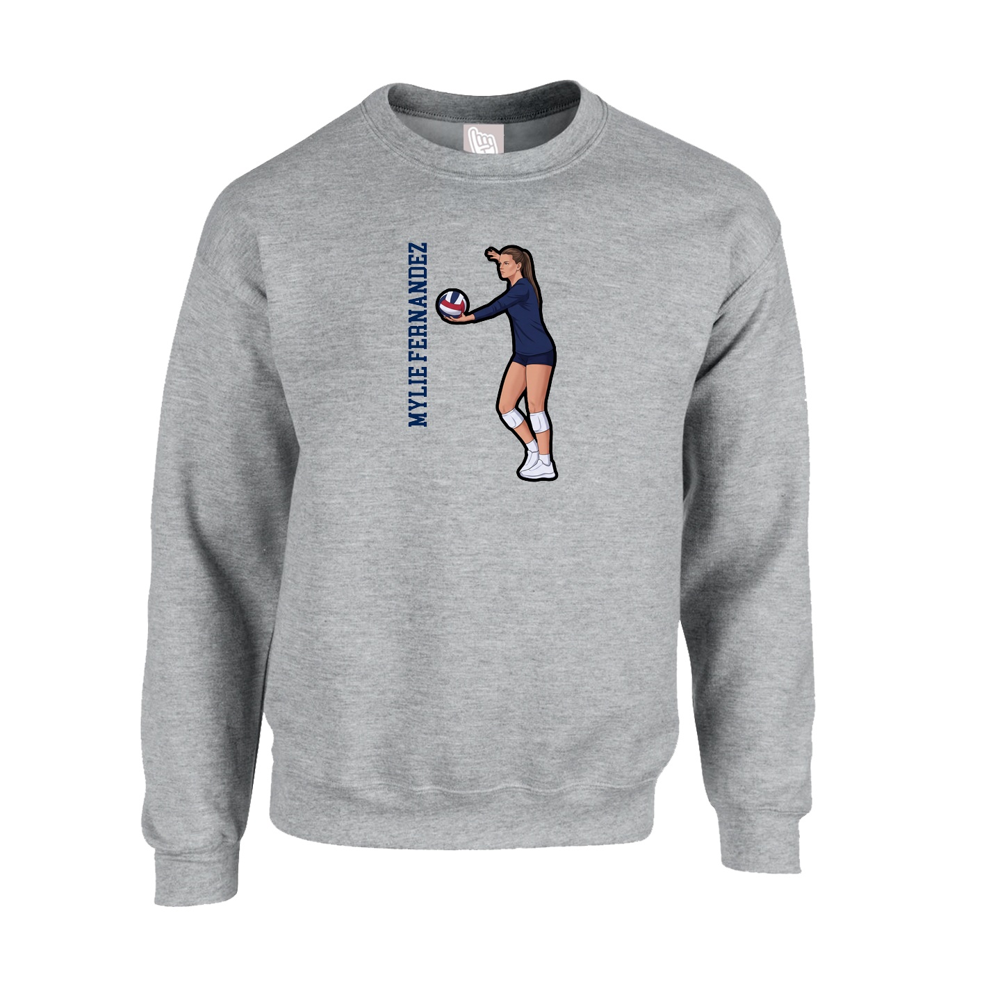 Fleece Crew — Name Vertical in Grey