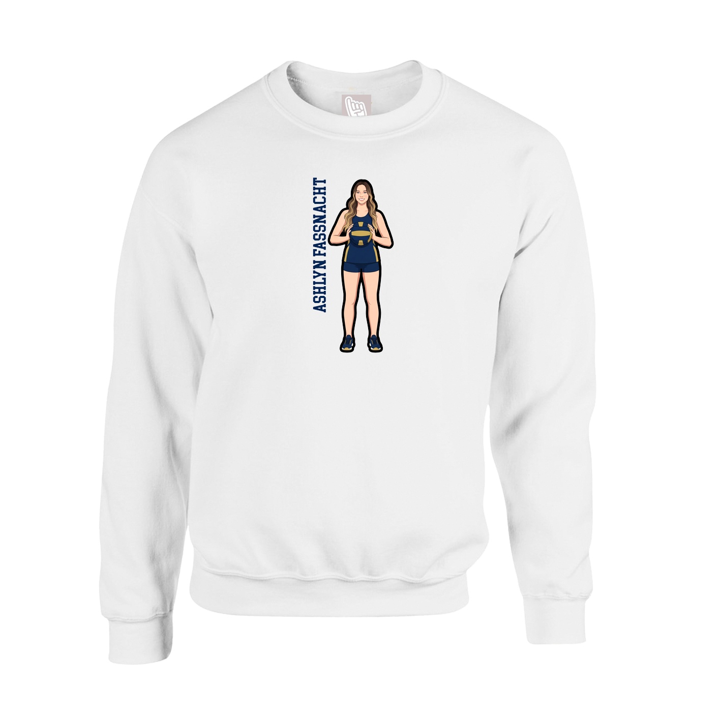 Fleece Crew — Name Vertical in White