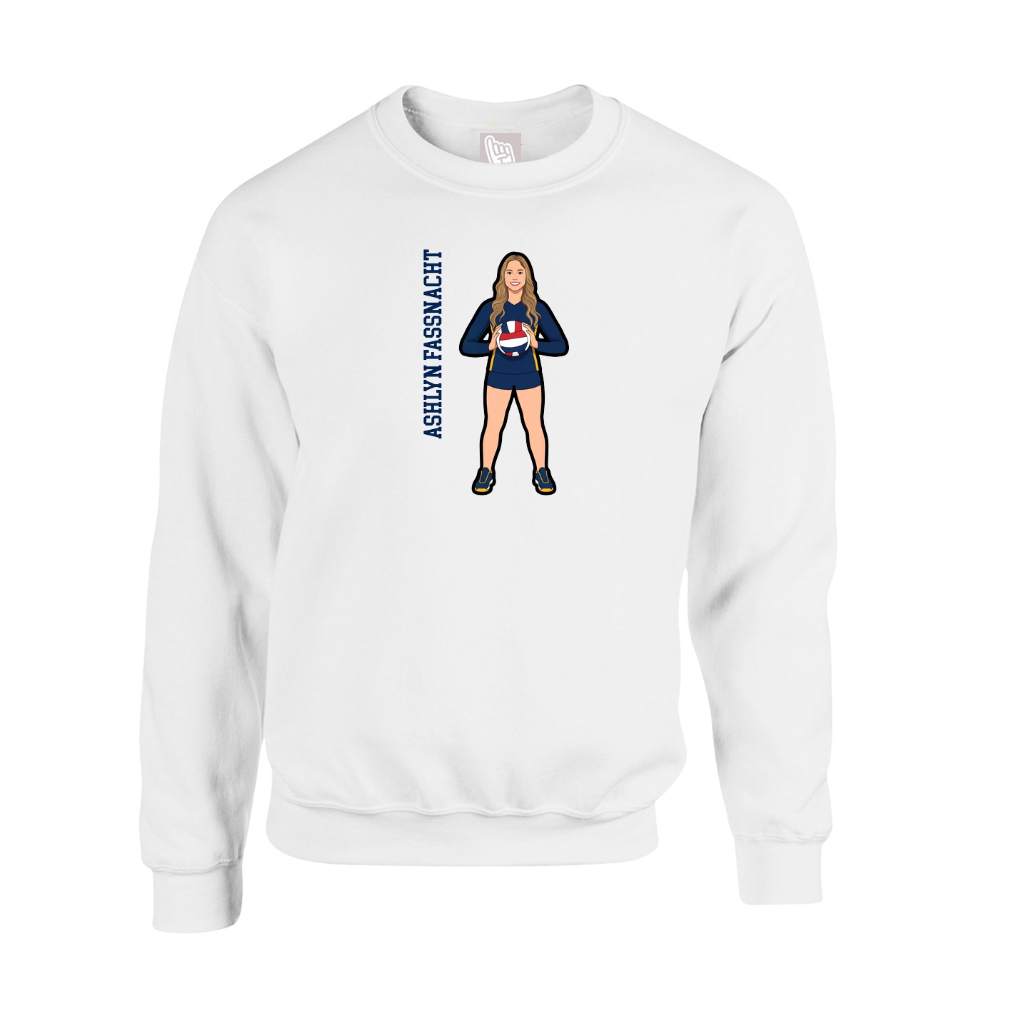 Fleece Crew — Name Vertical in White