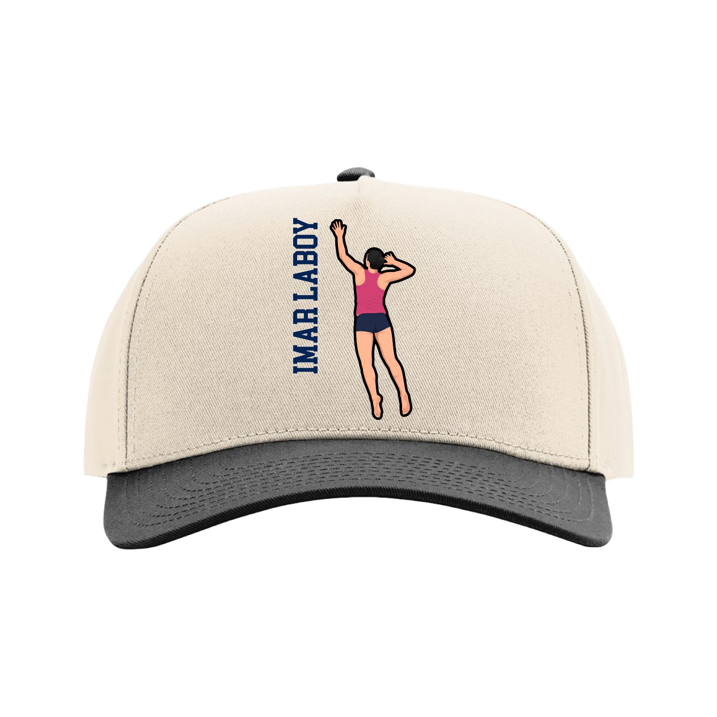 Full Fabric Five-Panel Champ Cap — Name Vertical in Cream/Black