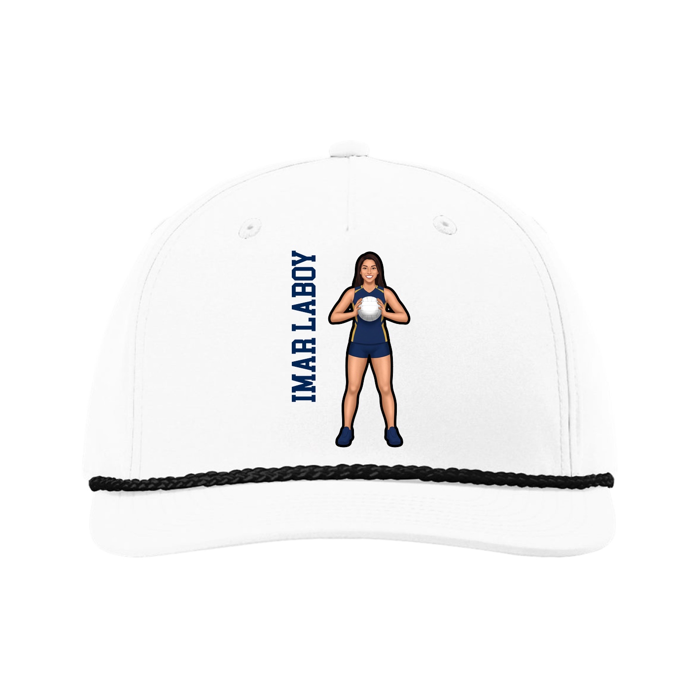 Five-Panel Classic Rope Cap — Name Vertical in White