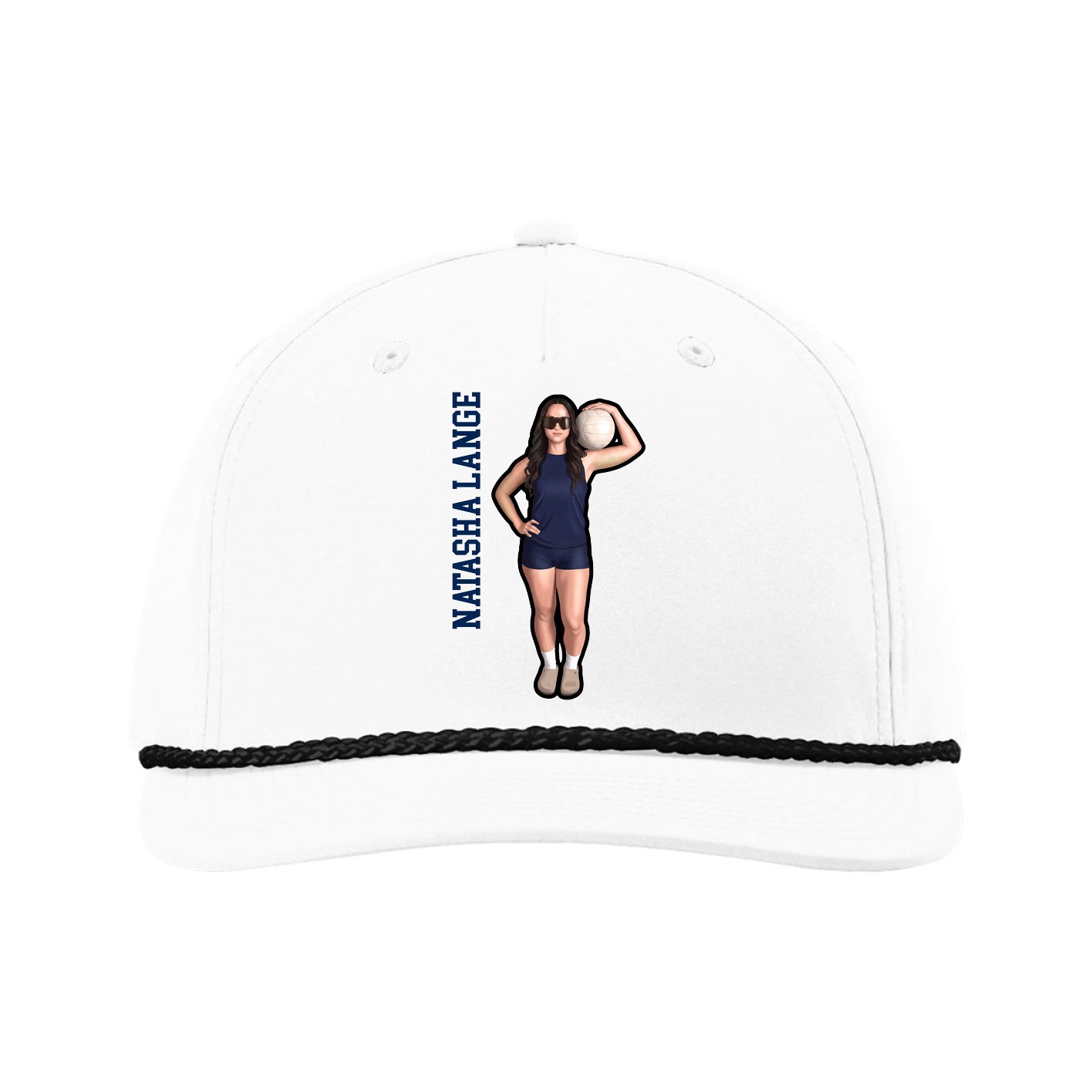 Five-Panel Classic Rope Cap — Name Vertical in White