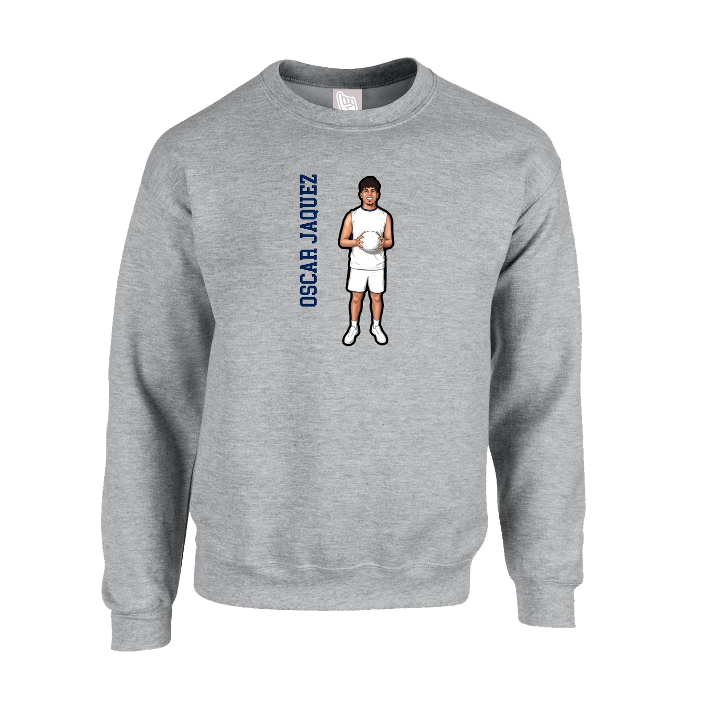 Fleece Crew — Name Vertical in Grey