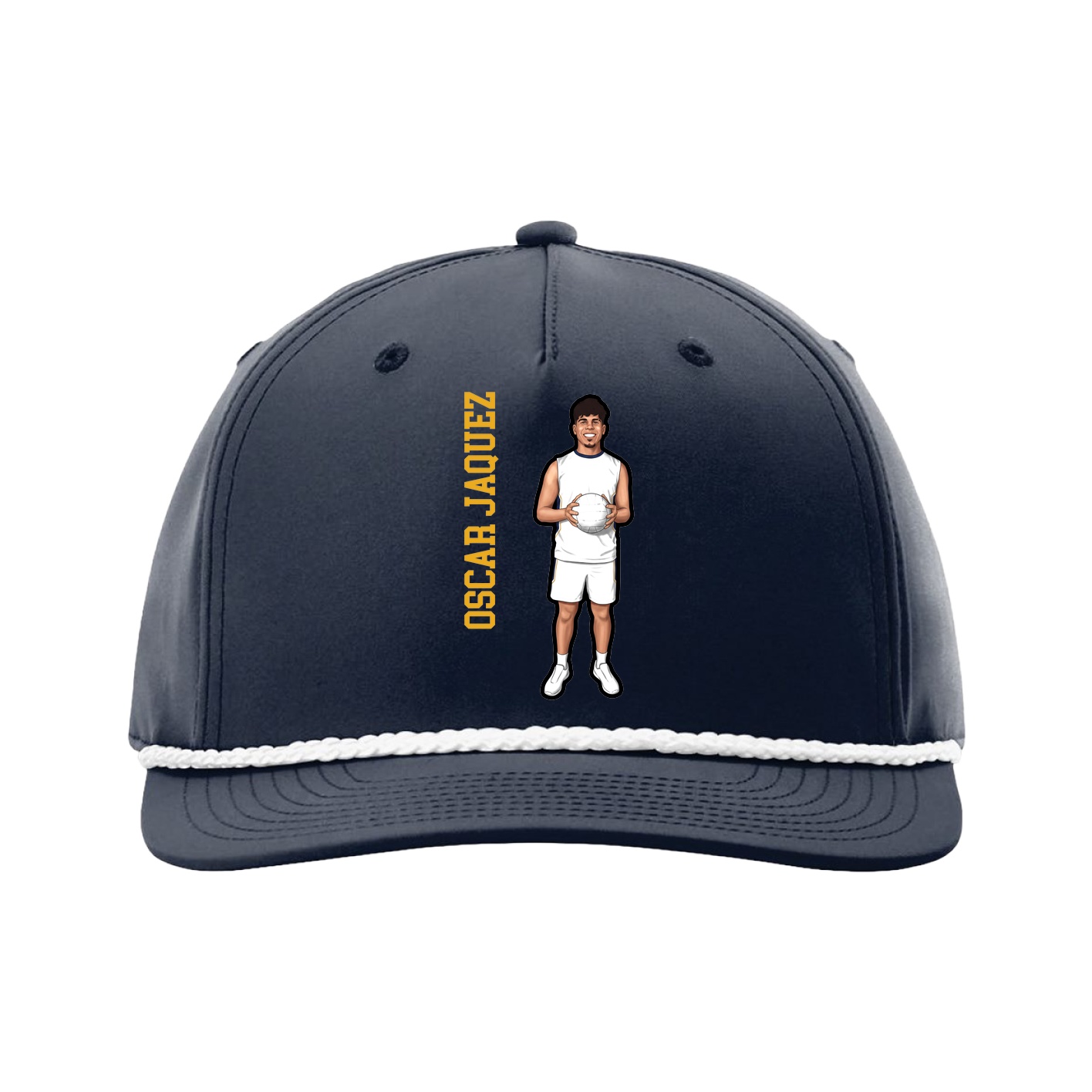 Five-Panel Classic Rope Cap — Name Vertical in Navy