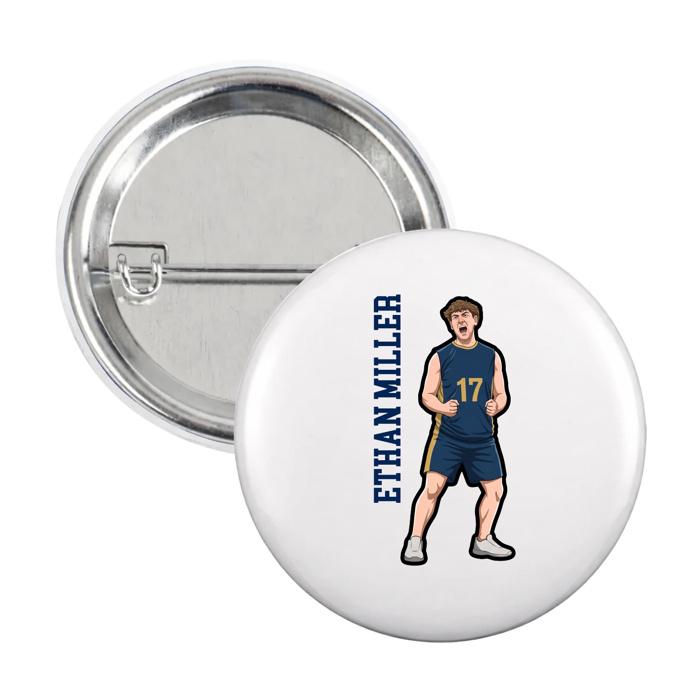 Game Day Button — Name Vertical in White
