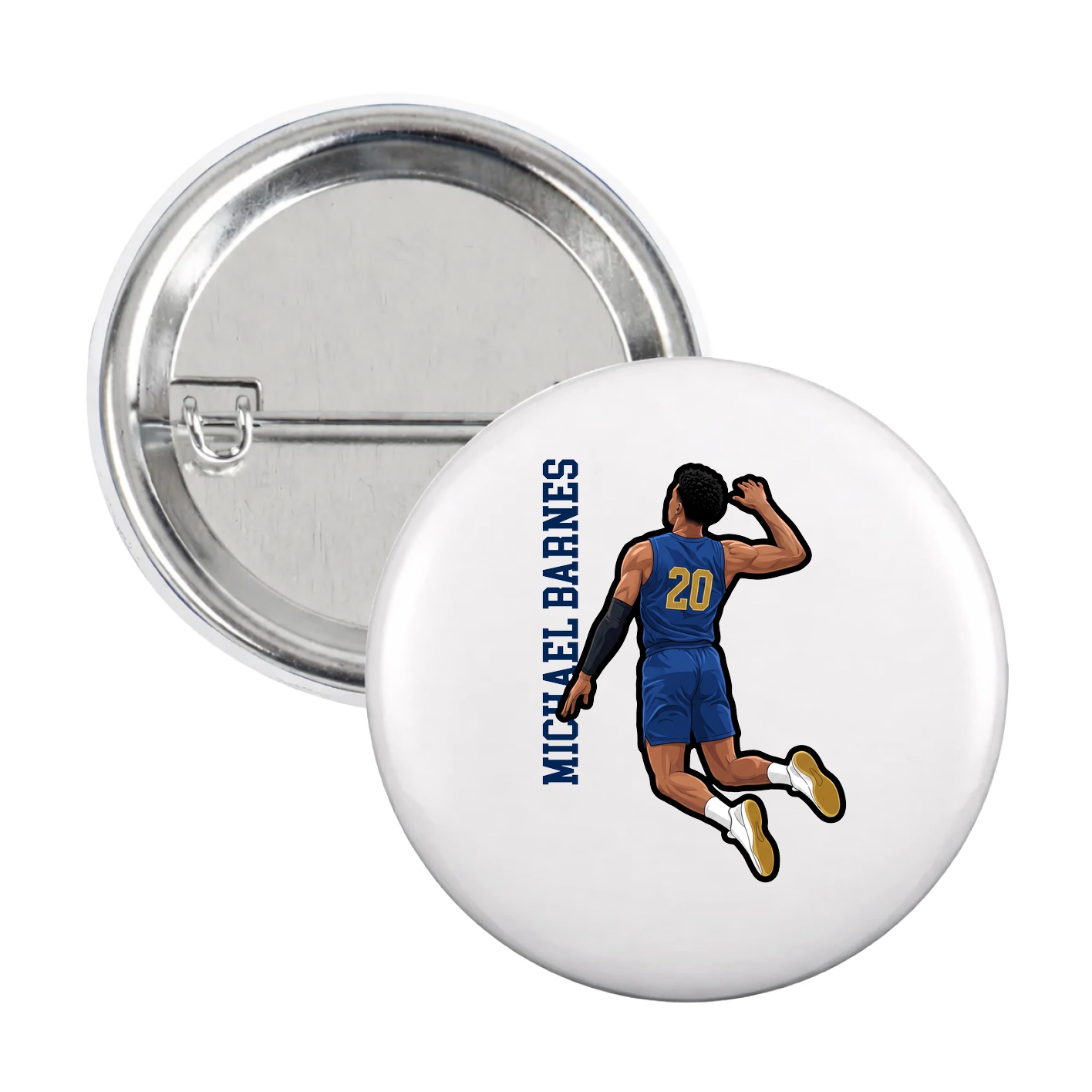 Game Day Button — Name Vertical in White