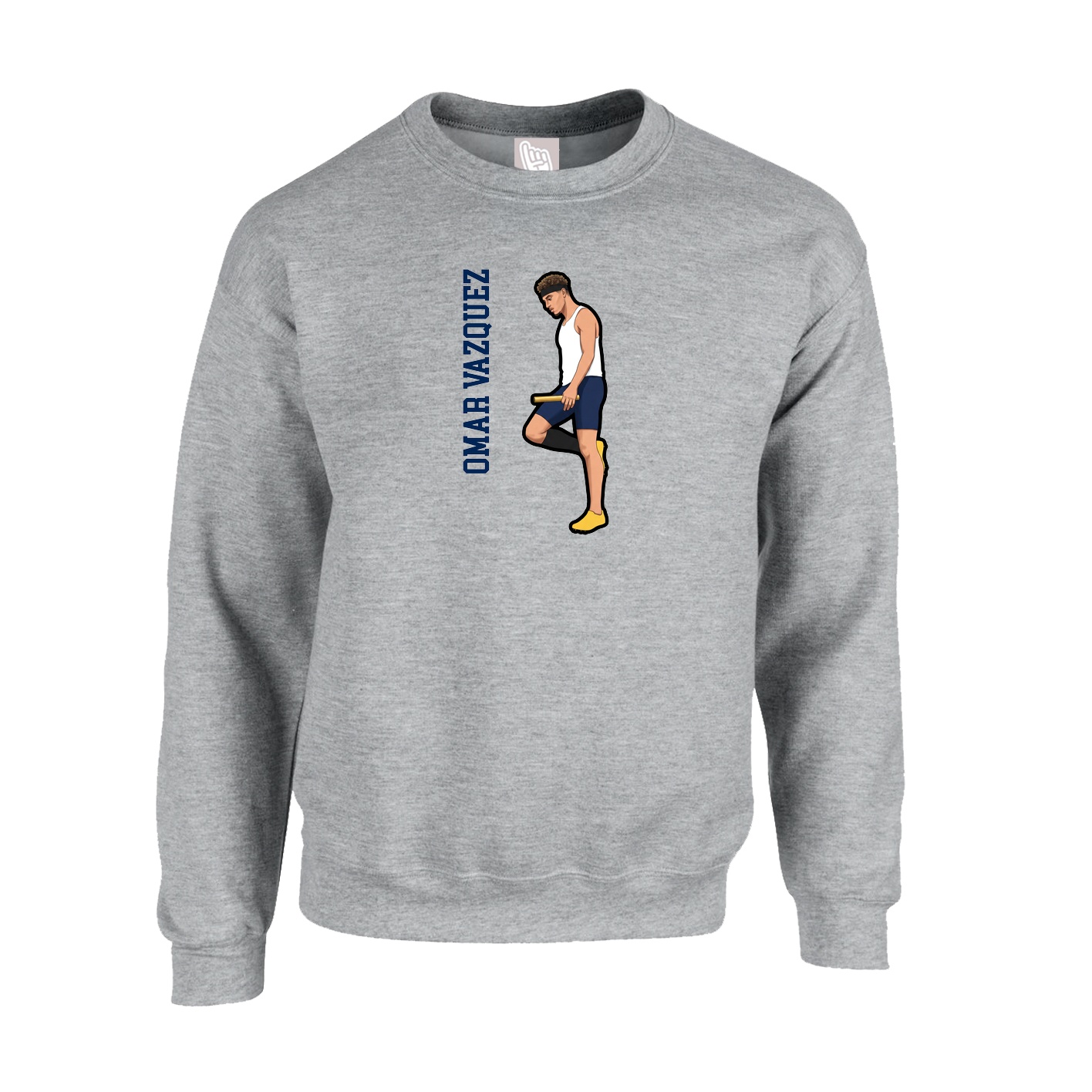Fleece Crew — Name Vertical in Grey