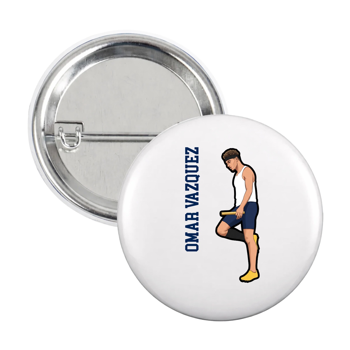 Game Day Button — Name Vertical in White