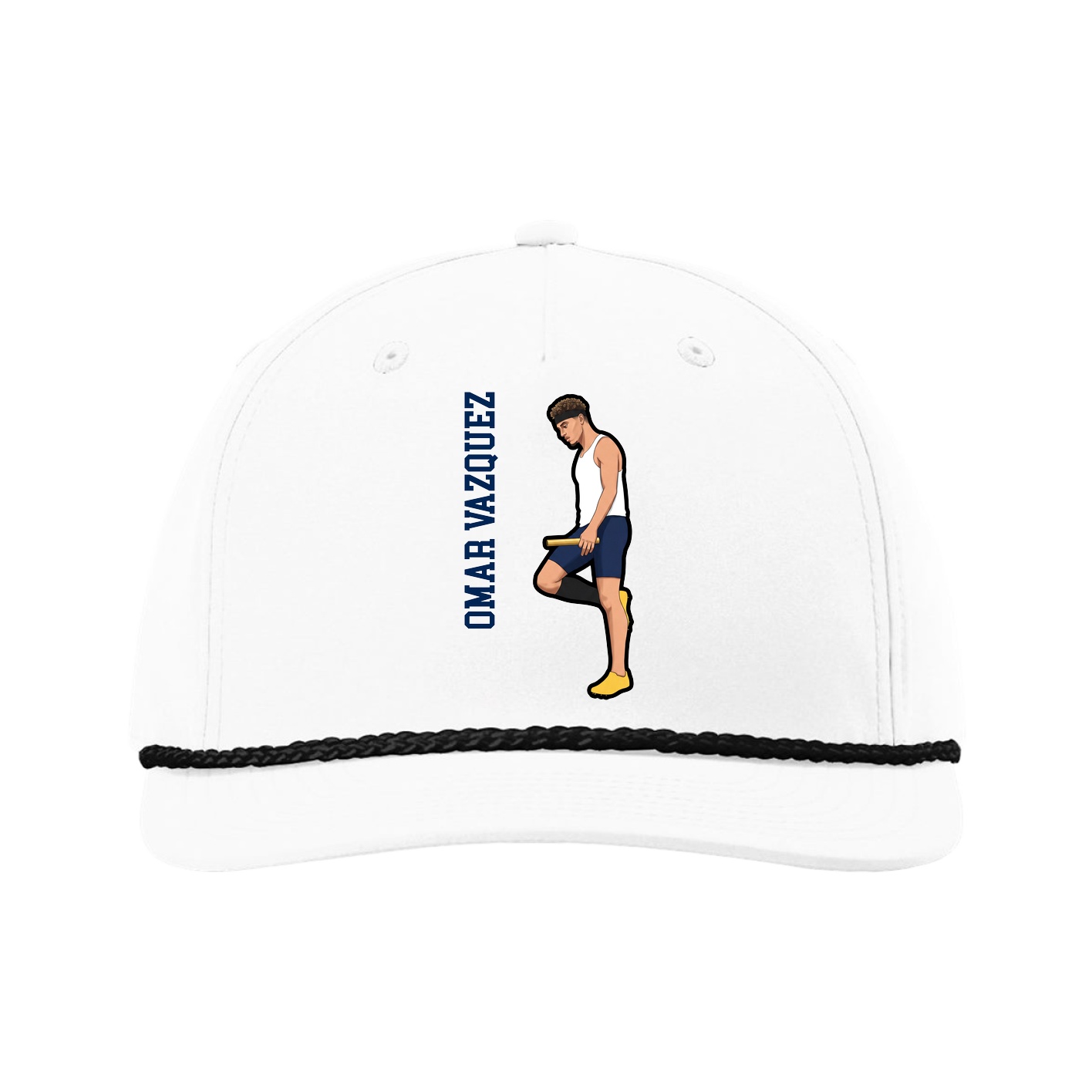 Five-Panel Classic Rope Cap — Name Vertical in White
